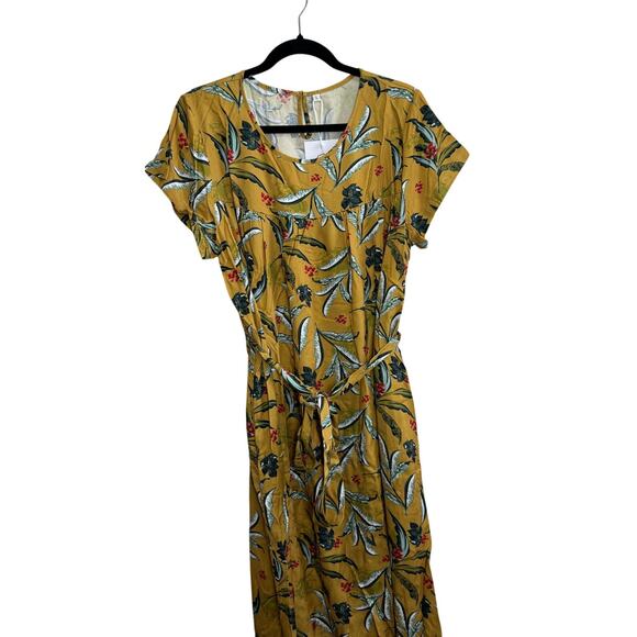 Fmirreo Dresses & Skirts - NWT Women's Long Yellow Tropical Flowy Belt Tie Dress Jumper Style Large
